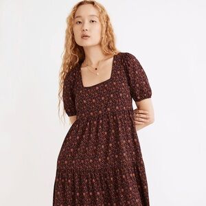 Madewell | Aidy Square Neck Tiered Midi Floral Print Dress, Size 10